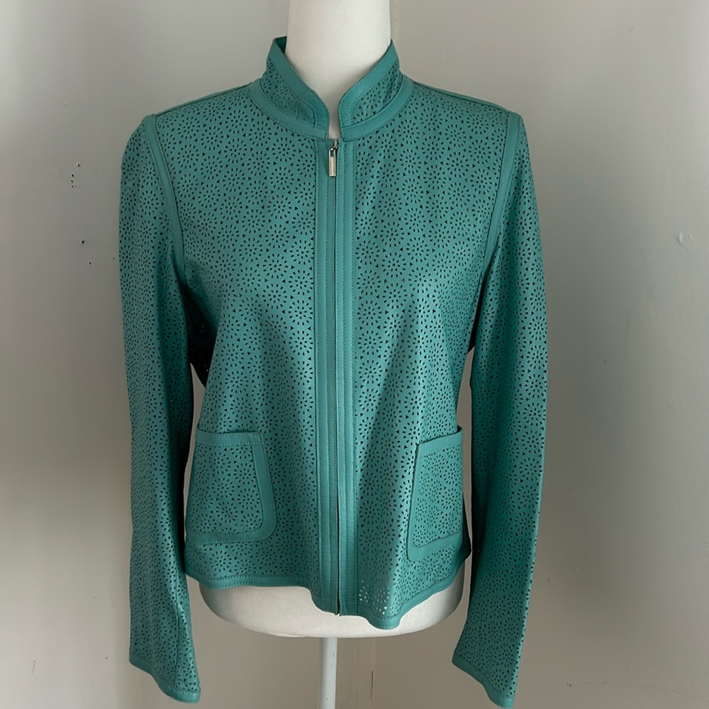 DD Collection Aqua Pierced Leather Jacket sz 10
